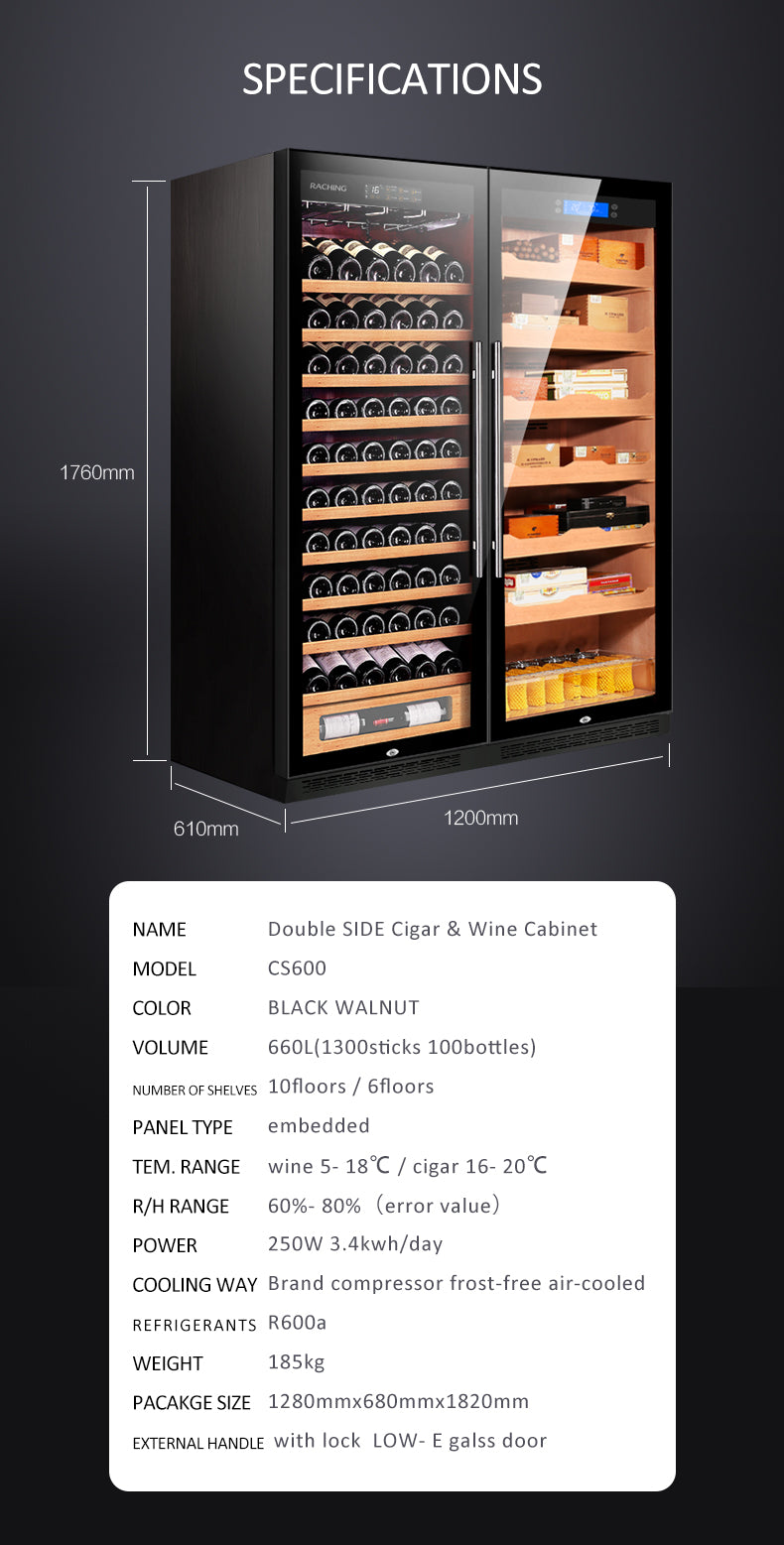 Raching CS600 Electronic Double Door Cigar Humidor Cabinet