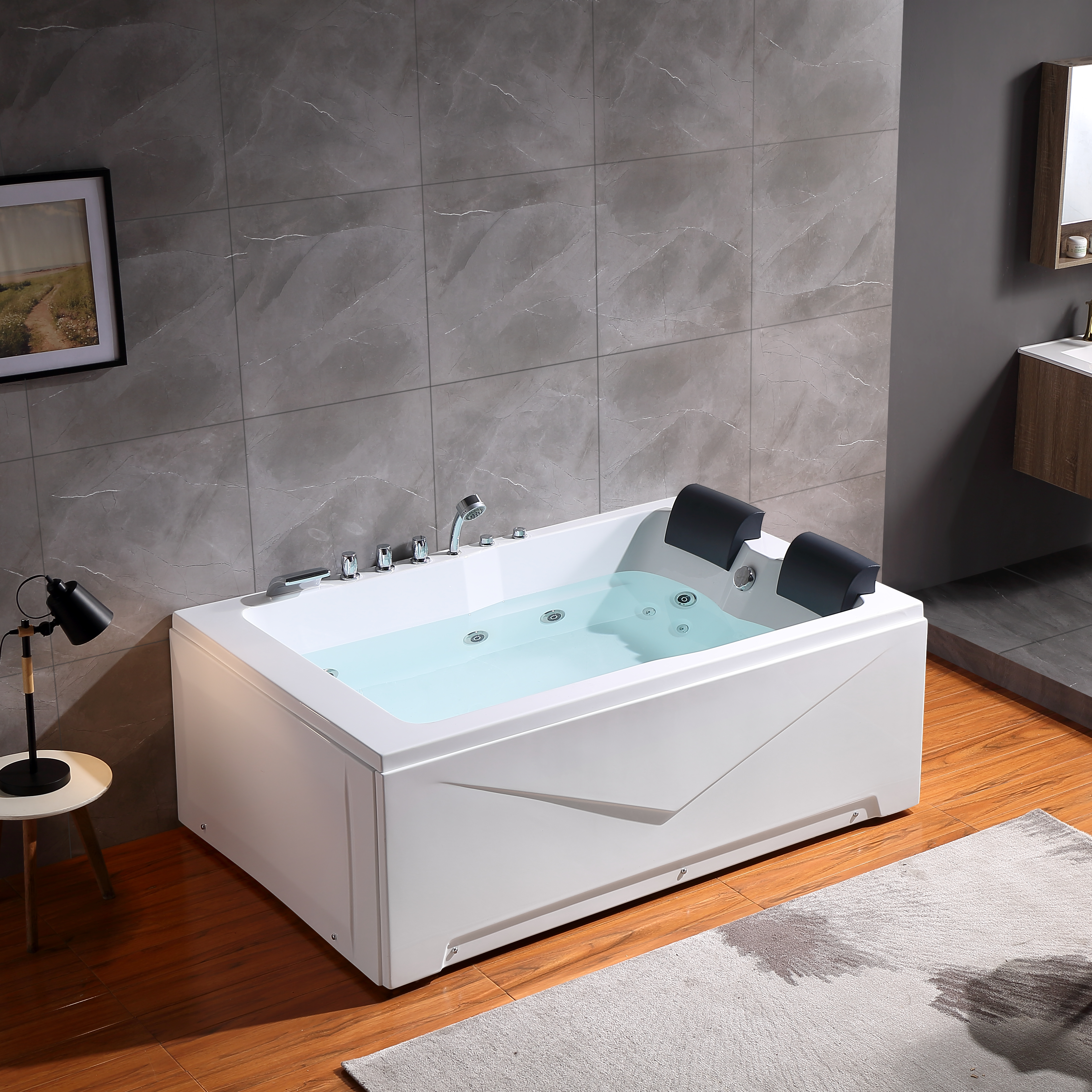 Empava-71JT667B 71" 2-Person Waterfall Faucet Whirlpool Tub