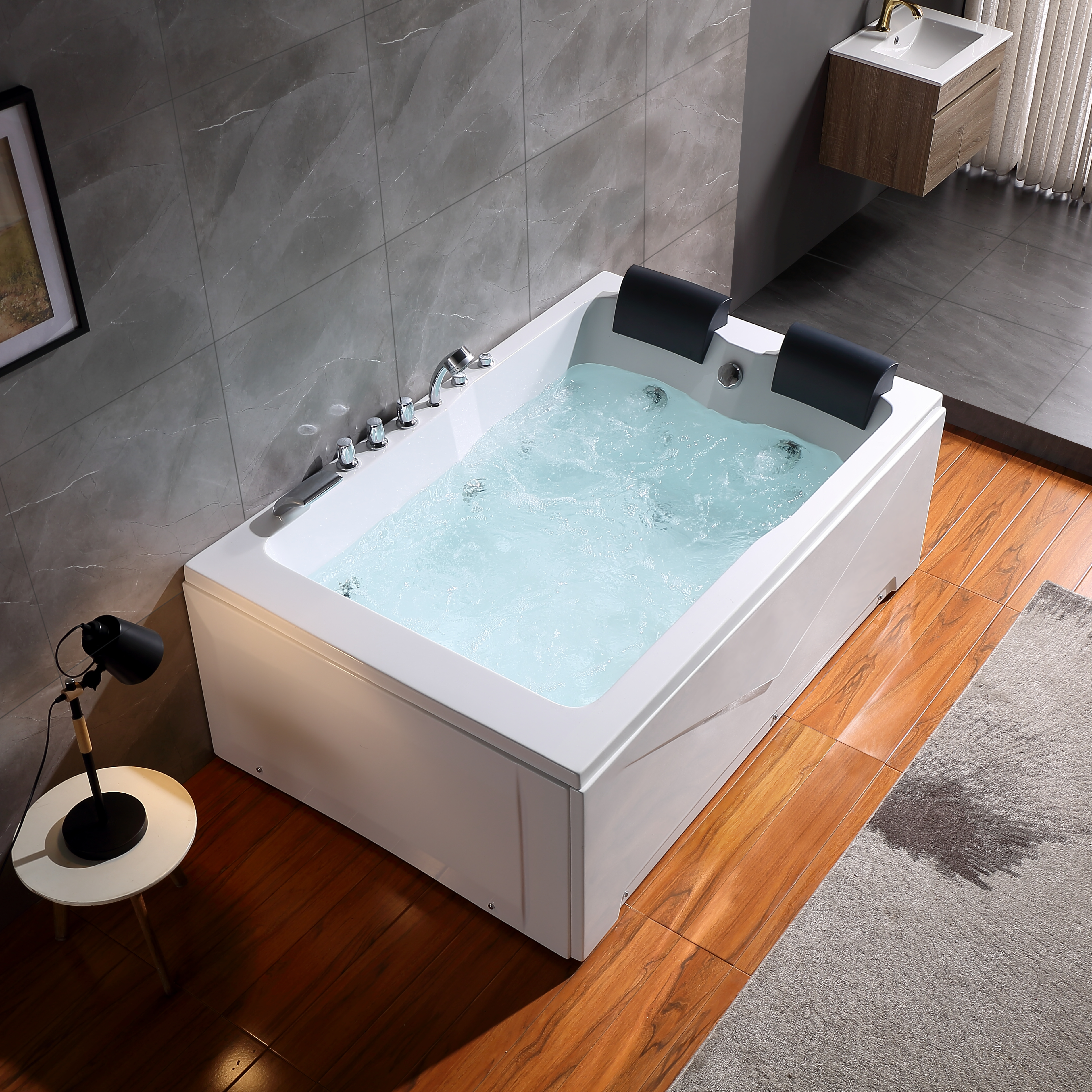 Empava-71JT667B 71" 2-Person Waterfall Faucet Whirlpool Tub