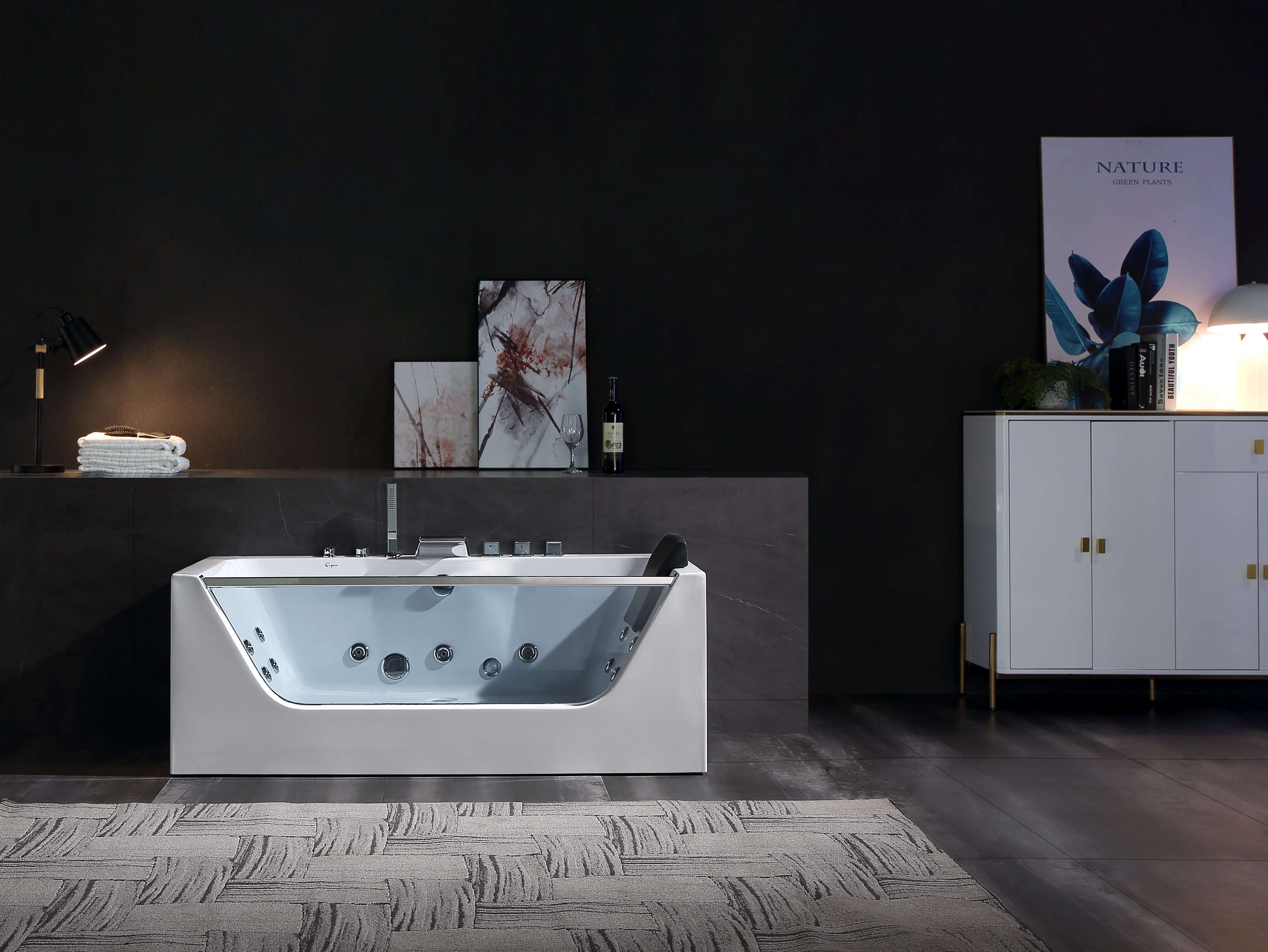 Empava-59JT408LED 59" Waterfall Faucet Whirlpool Bathtub