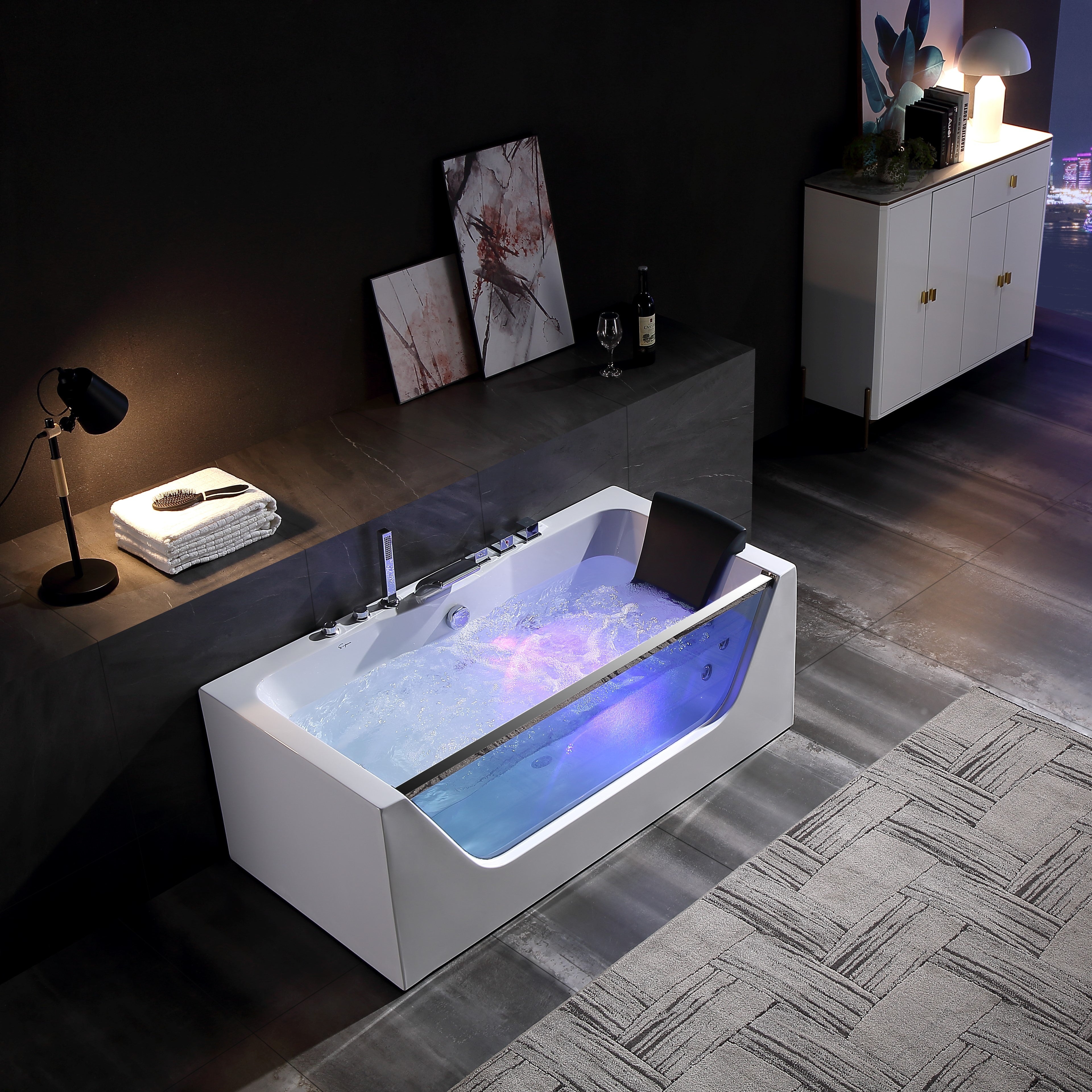 Empava-59JT408LED 59" Waterfall Faucet Whirlpool Bathtub