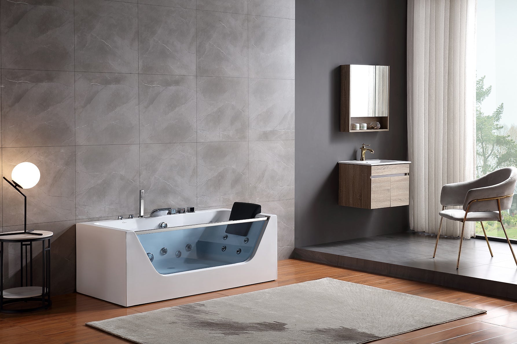 Empava-59JT408LED 59" Waterfall Faucet Whirlpool Bathtub
