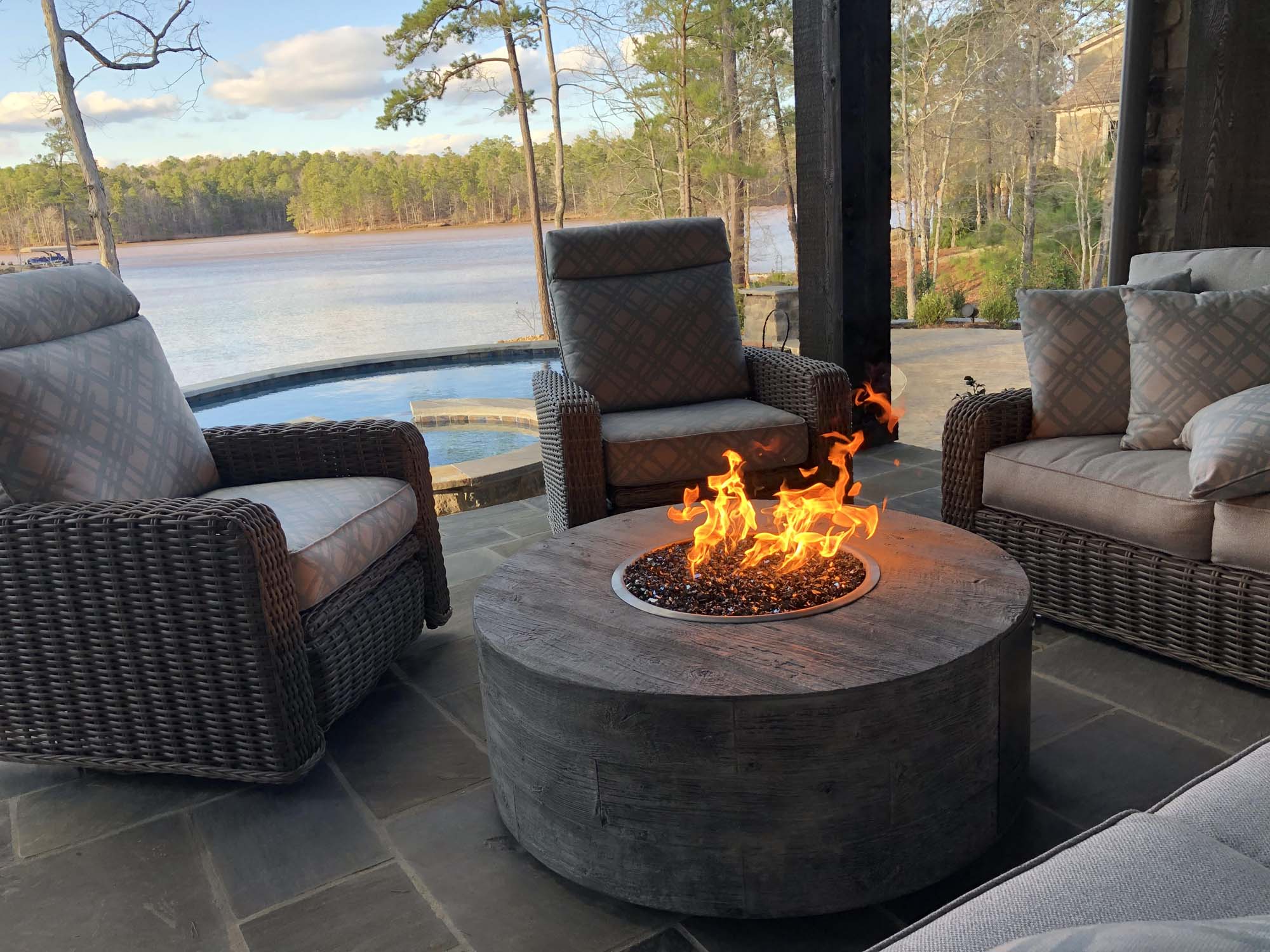 The Outdoor Plus 42" Round Seqouia Fire Pit - GFRC Concrete - 16" Tall