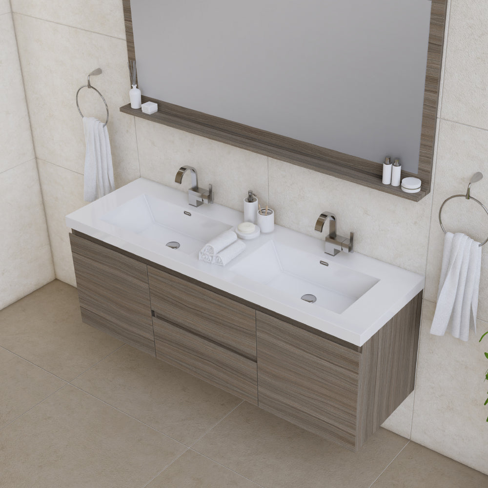 Alya Bath Paterno 60" Modern Wall Mounted Double Bathroom Vanity