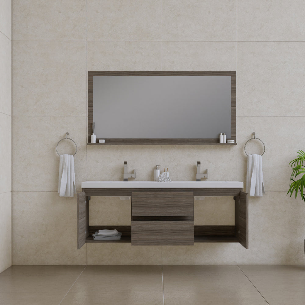 Alya Bath Paterno 60" Modern Wall Mounted Double Bathroom Vanity