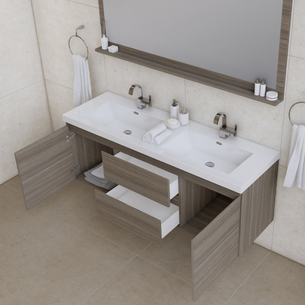 Alya Bath Paterno 60" Modern Wall Mounted Double Bathroom Vanity