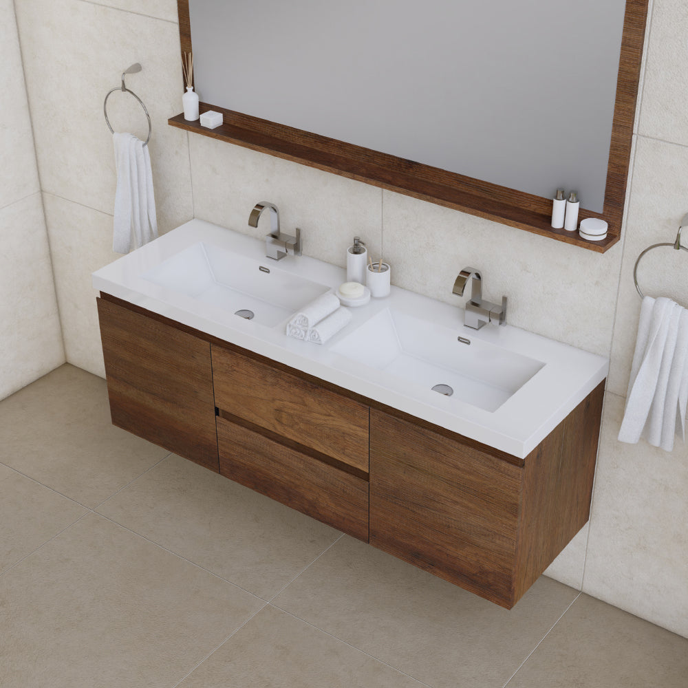 Alya Bath Paterno 60" Modern Wall Mounted Double Bathroom Vanity