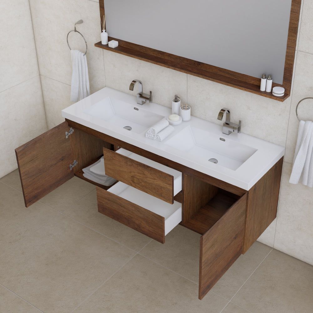 Alya Bath Paterno 60" Modern Wall Mounted Double Bathroom Vanity