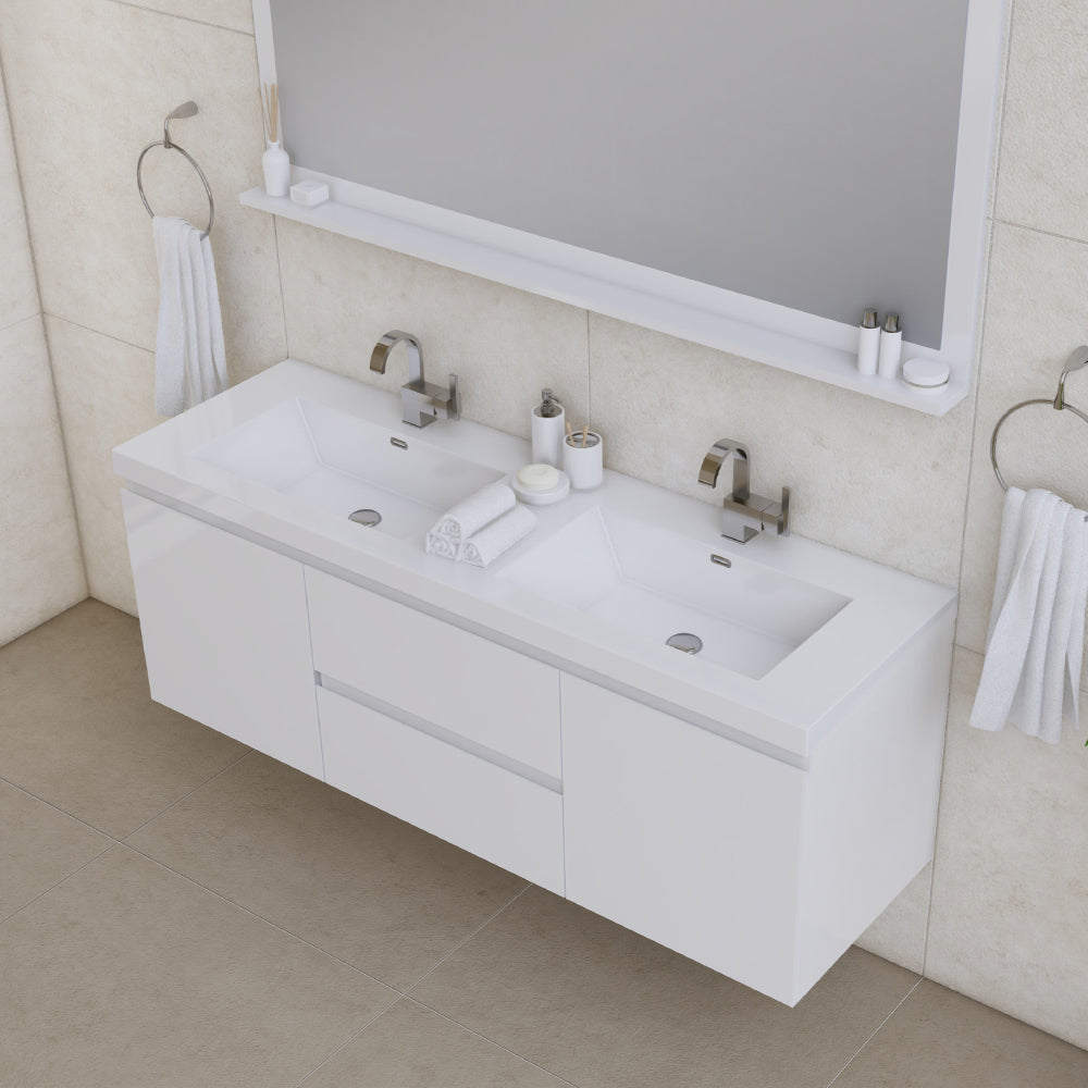 Alya Bath Paterno 60" Modern Wall Mounted Double Bathroom Vanity