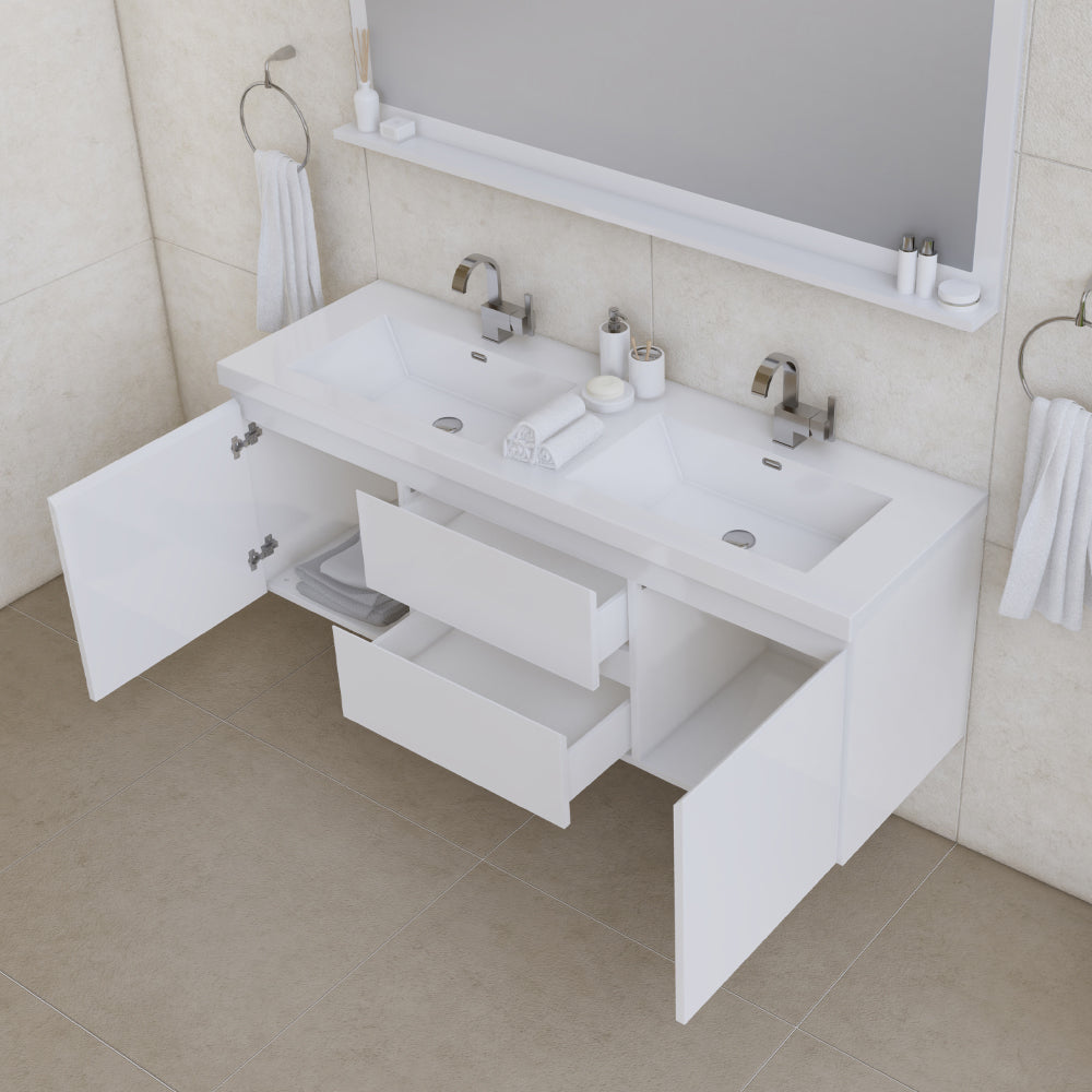Alya Bath Paterno 60" Modern Wall Mounted Double Bathroom Vanity