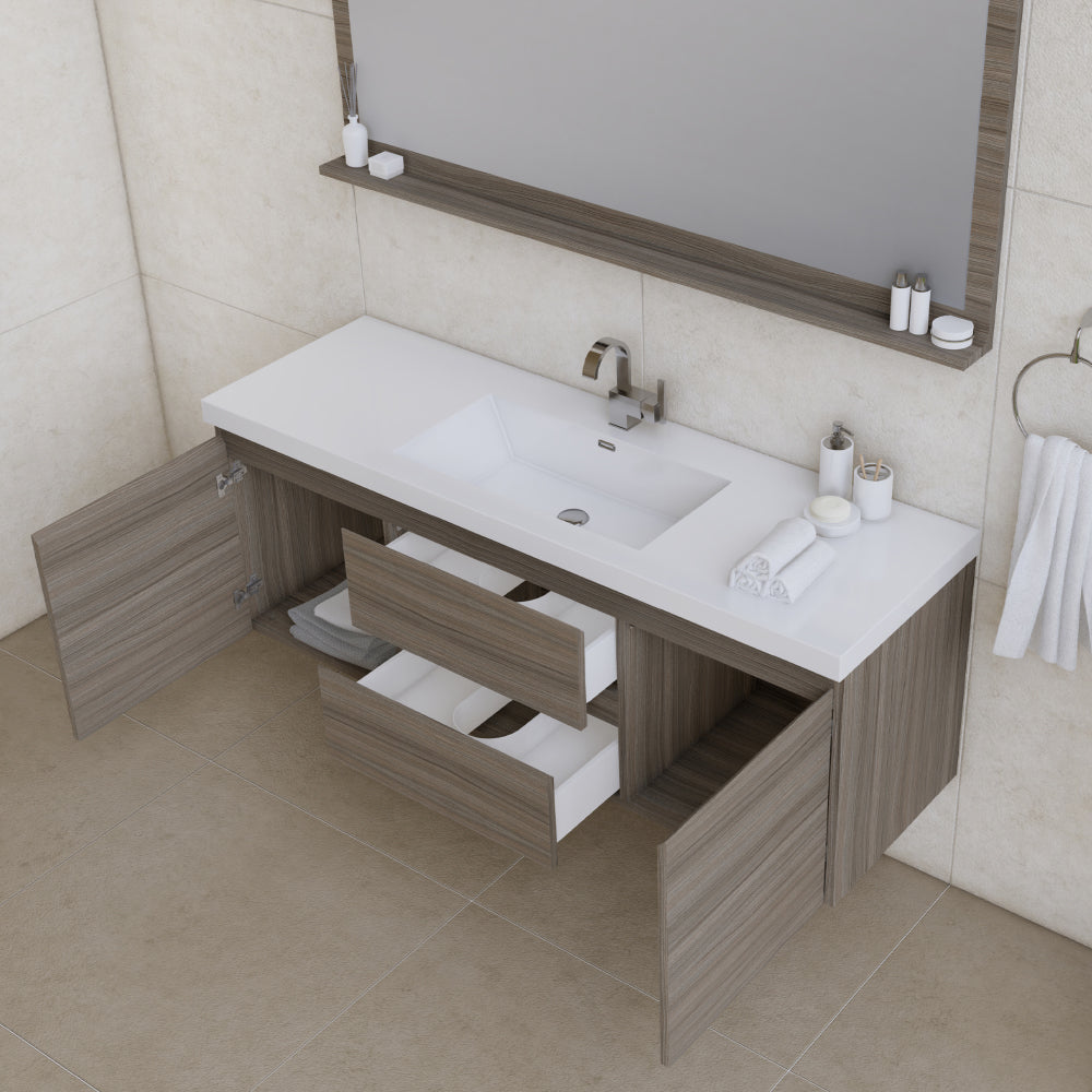 Alya Bath Paterno 60" Modern Wall Mounted Single Bathroom Vanity