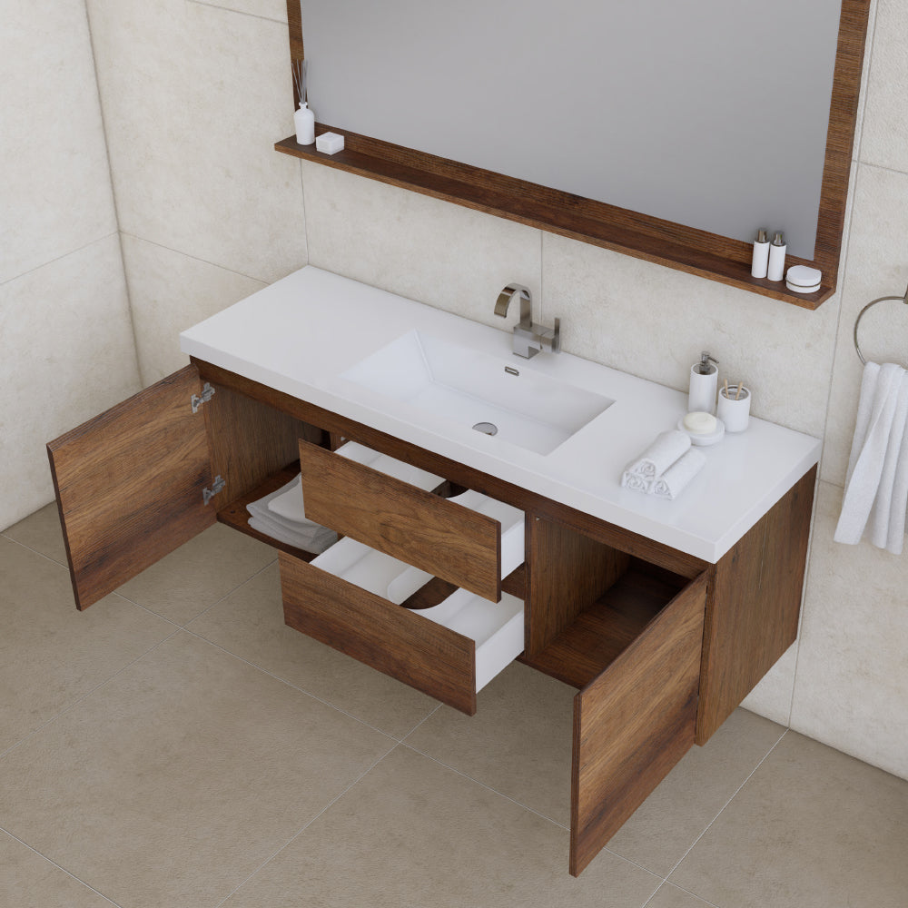 Alya Bath Paterno 60" Modern Wall Mounted Single Bathroom Vanity