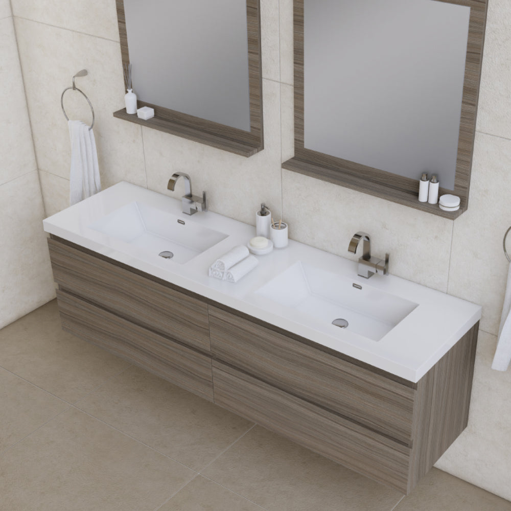 Alya Bath Paterno 72" Modern Wall Mounted Bathroom Vanity