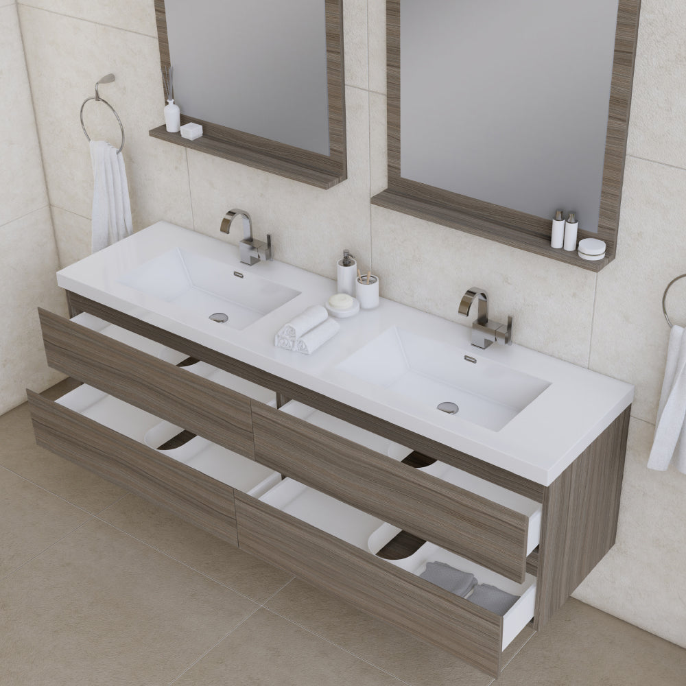 Alya Bath Paterno 72" Modern Wall Mounted Bathroom Vanity