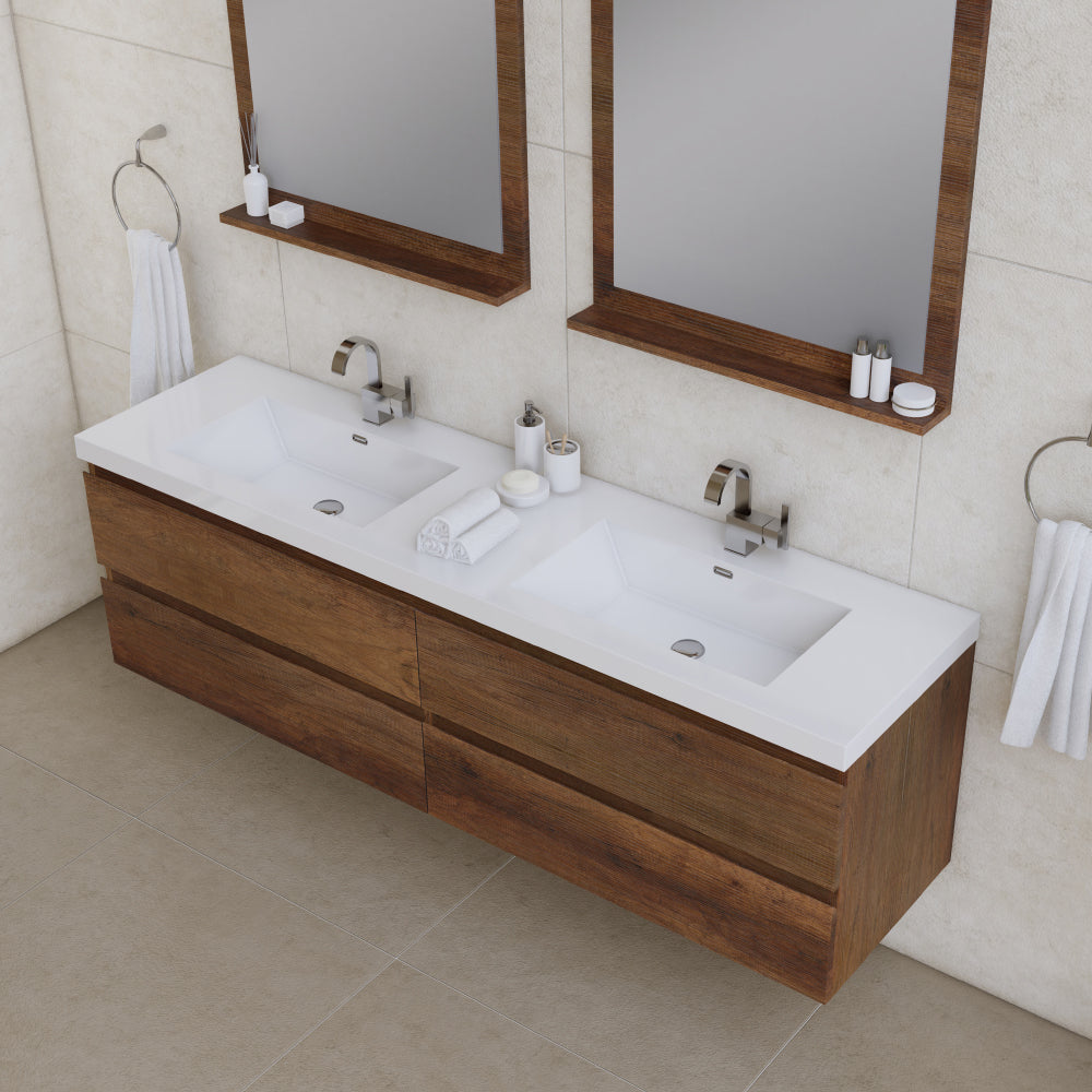 Alya Bath Paterno 72" Modern Wall Mounted Bathroom Vanity