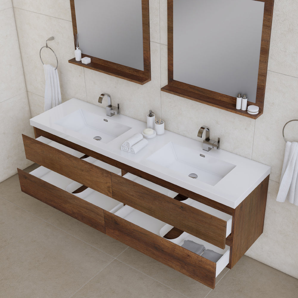 Alya Bath Paterno 72" Modern Wall Mounted Bathroom Vanity