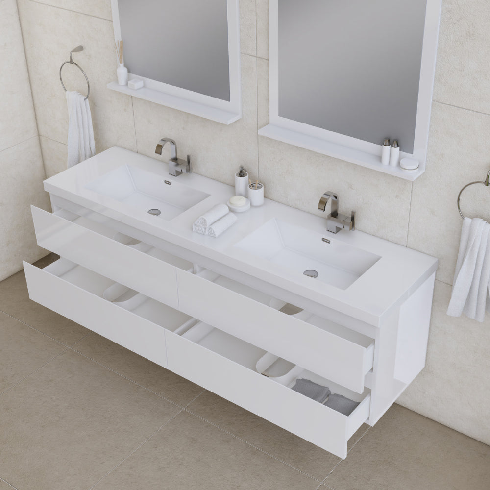 Alya Bath Paterno 72" Modern Wall Mounted Bathroom Vanity