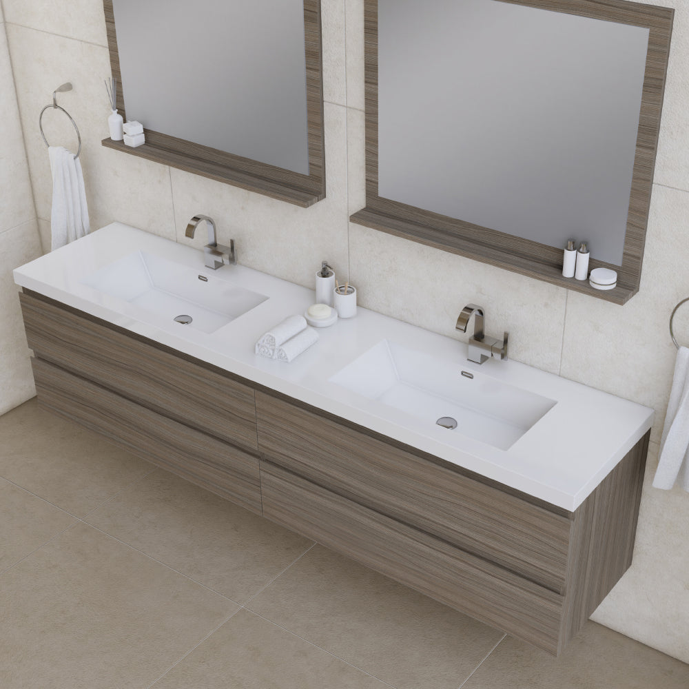 Alya Bath Paterno 84" Modern Wall Mounted Bathroom Vanity