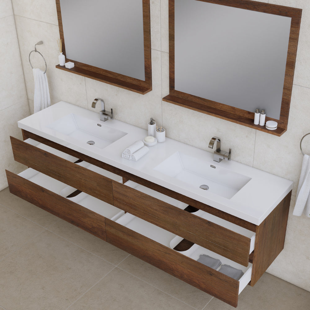 Alya Bath Paterno 84" Modern Wall Mounted Bathroom Vanity