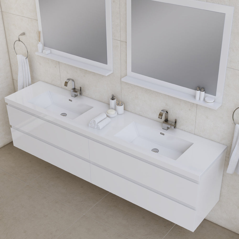 Alya Bath Paterno 84" Modern Wall Mounted Bathroom Vanity