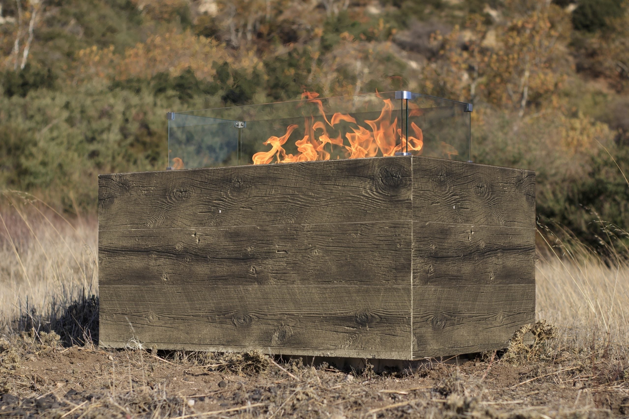 The Outdoor Plus 72" Rectangular Catalina Fire Pit - Wood Grain GFRC Concrete