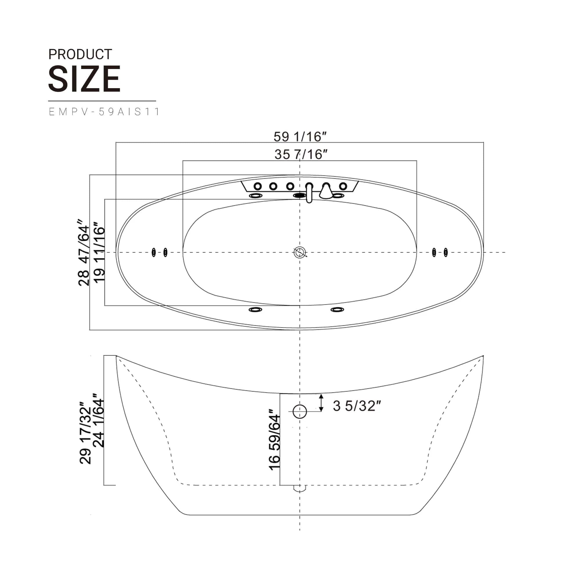 Empava-59AIS11 59" Whirlpool Freestanding Whirlpool Bathtub