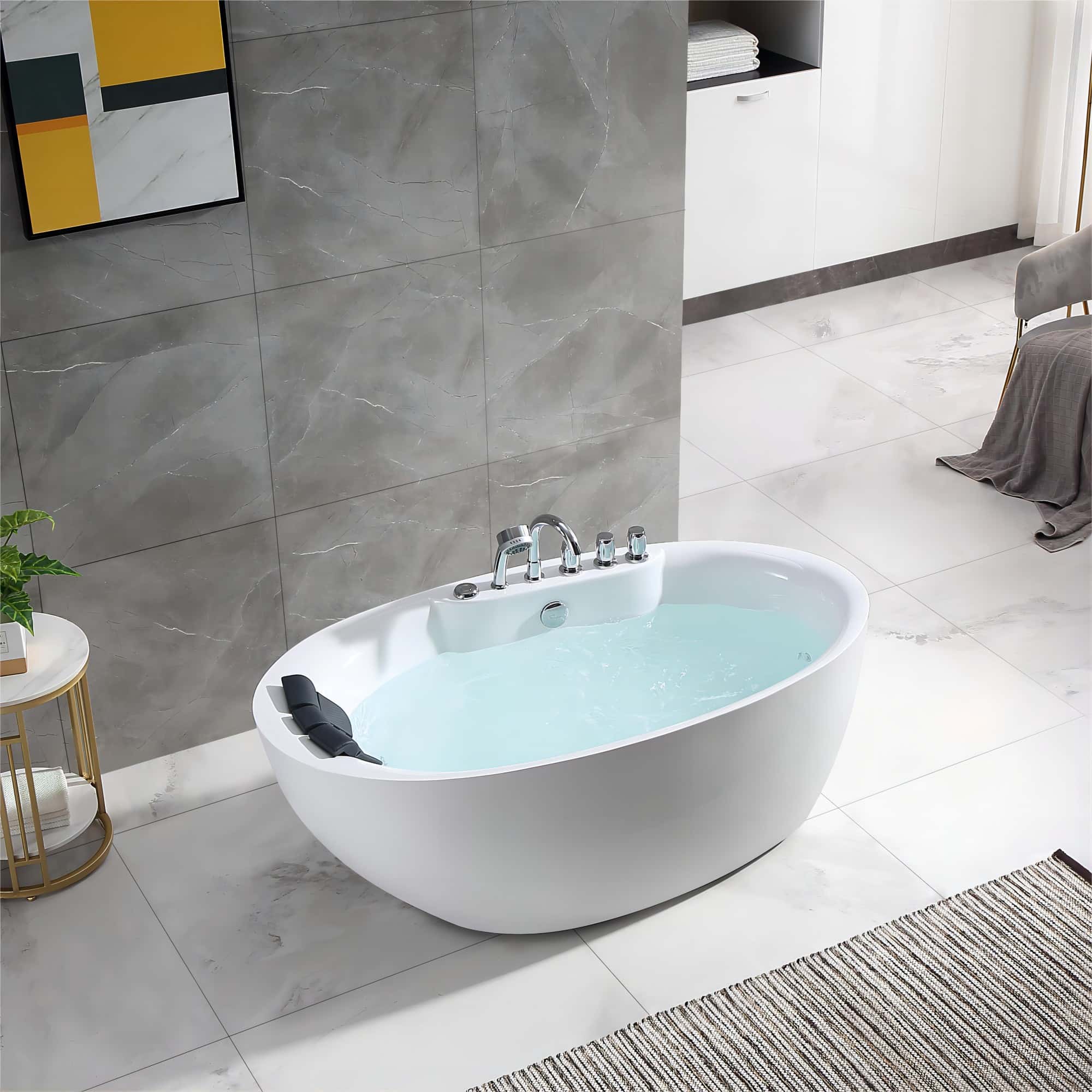 Empava-59AIS12 59" Freestanding Oval Whirlpool Bathtub