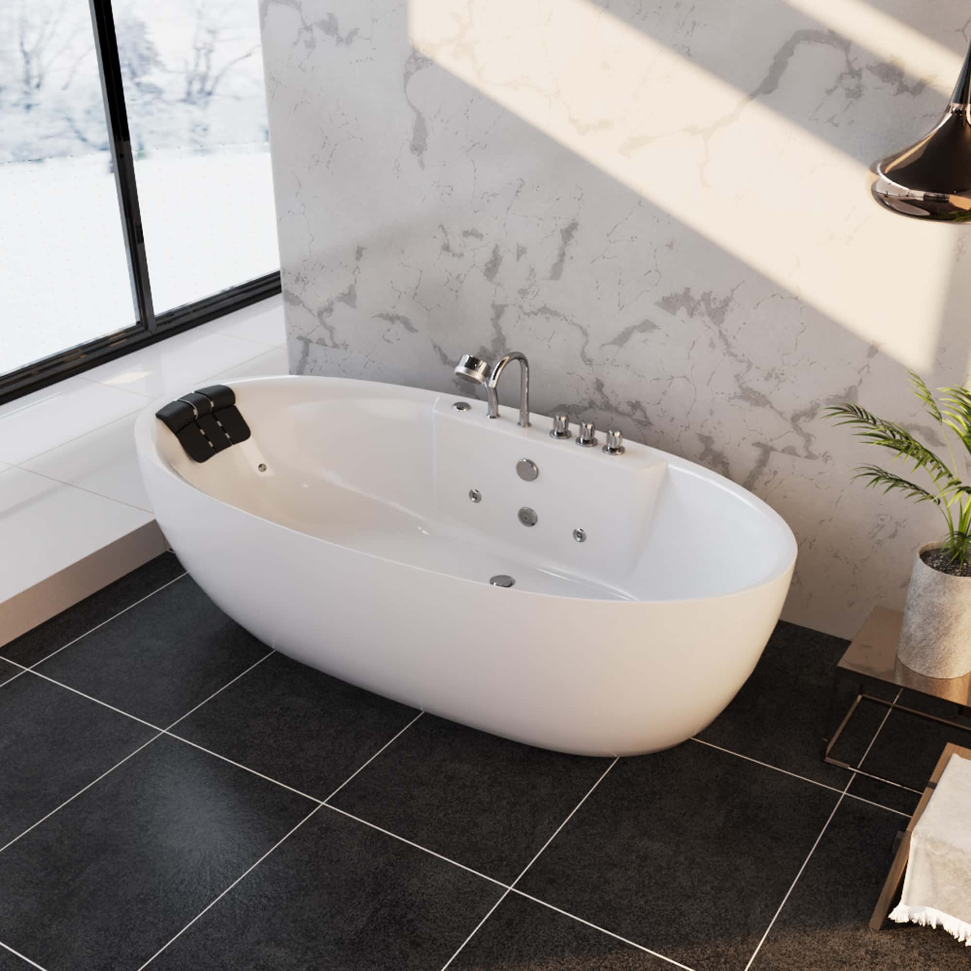 Empava-59AIS12 59" Freestanding Oval Whirlpool Bathtub