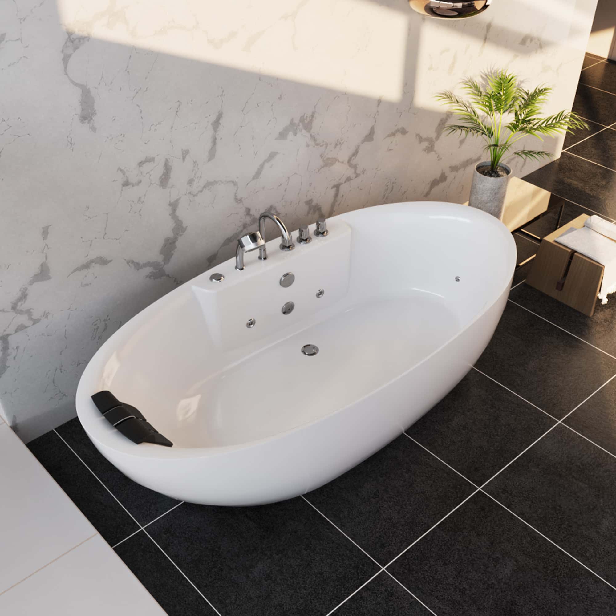 Empava-59AIS12 59" Freestanding Oval Whirlpool Bathtub