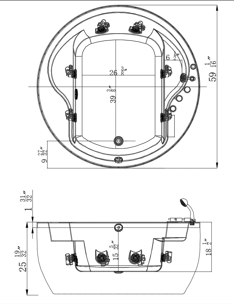 Empava-59JT005 59" Japanese-Style Whirlpool Round Tub