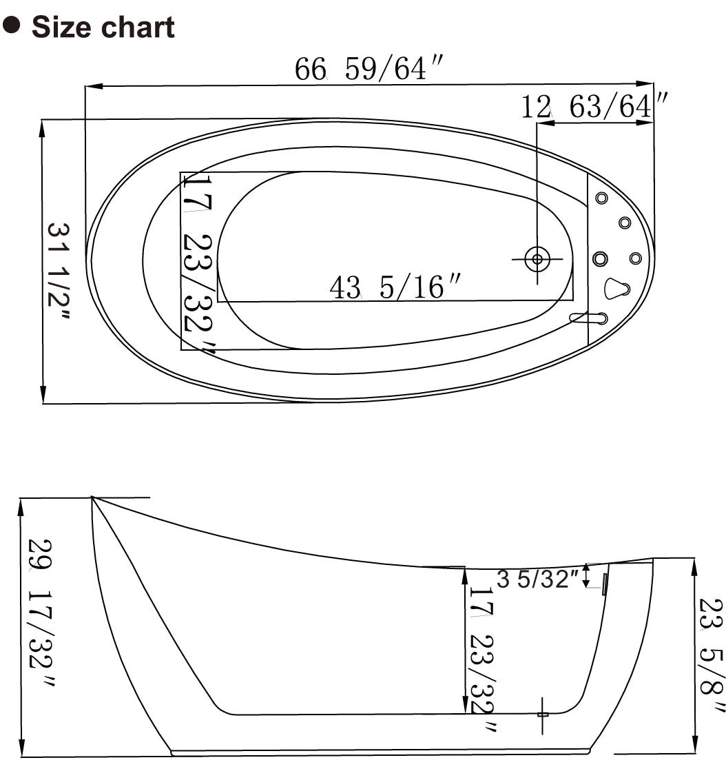 Empava-67AIS05 67" Freestanding Whirlpool Bathtub