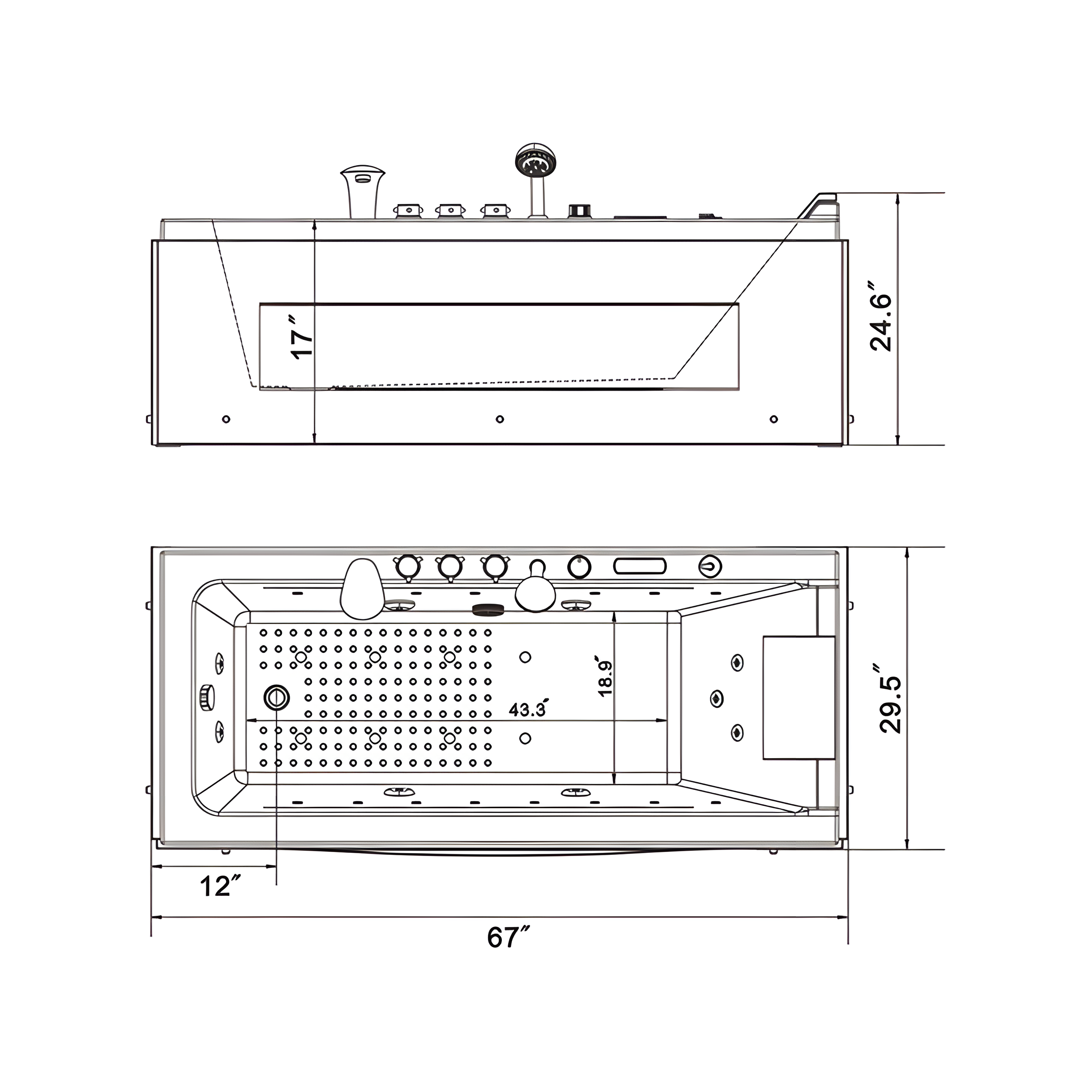 Empava-67JT351LED 67" Thermostatic Combination Massage Tub
