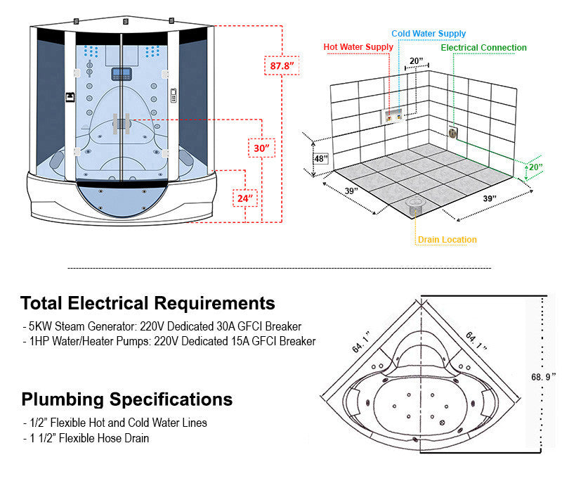 Maya Bath Platinum Superior Steam Shower w/ Built-In TV