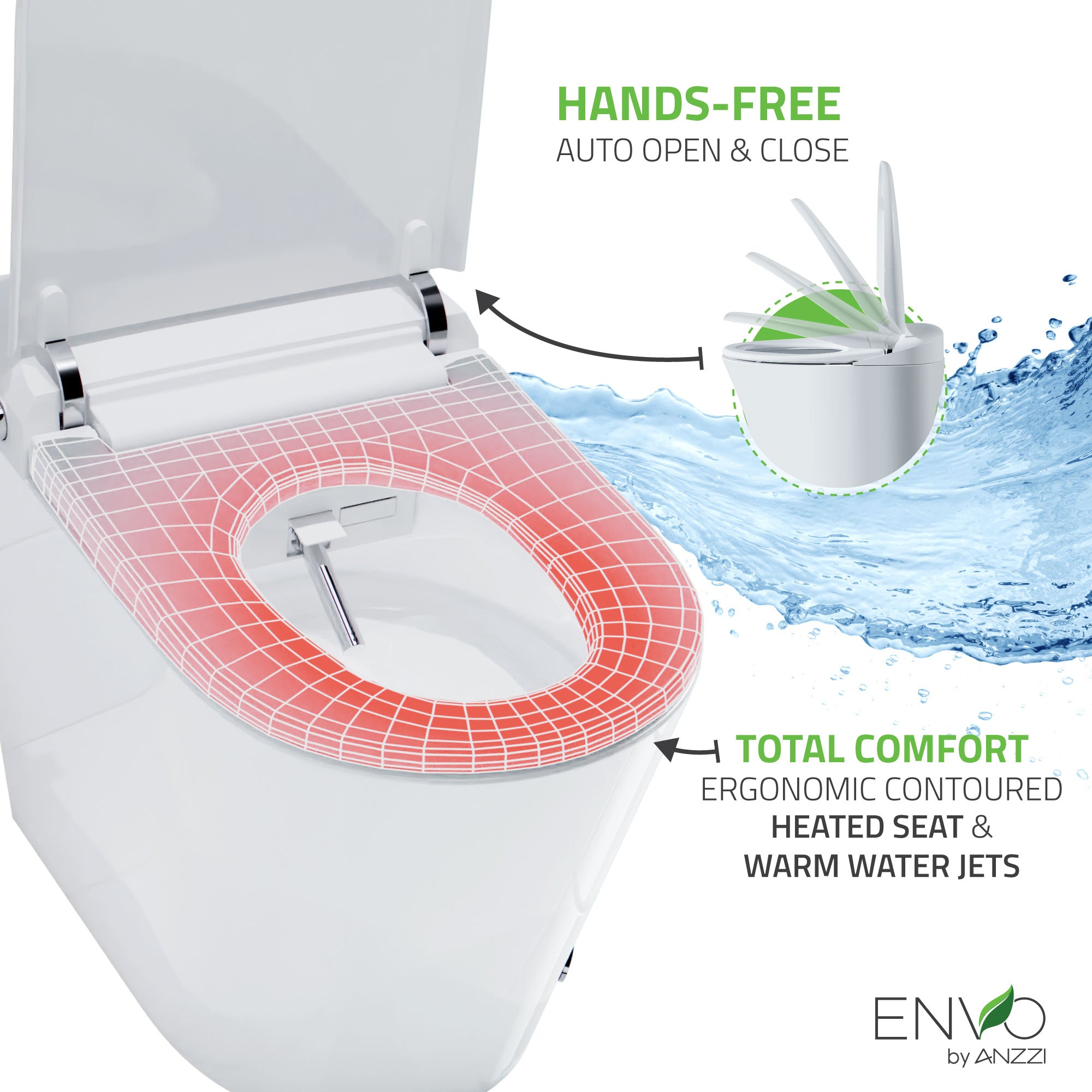 ANZZI ENVO Echo Elongated Smart Toilet Bidet in White with Auto Open, Auto Close, Auto Flush, and Heated Seat TL-STFF950WH