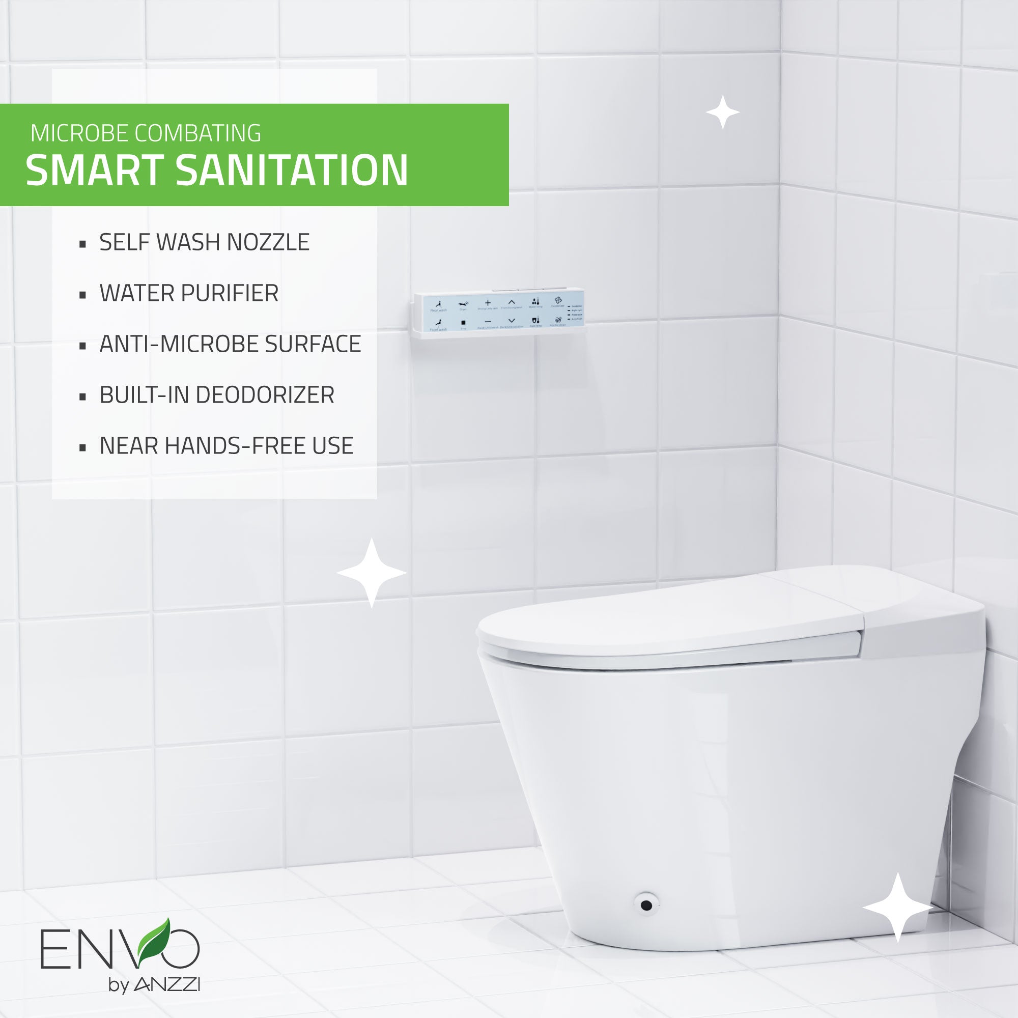 ANZZI ENVO Echo Elongated Smart Toilet Bidet in White with Auto Open, Auto Close, Auto Flush, and Heated Seat TL-STFF950WH