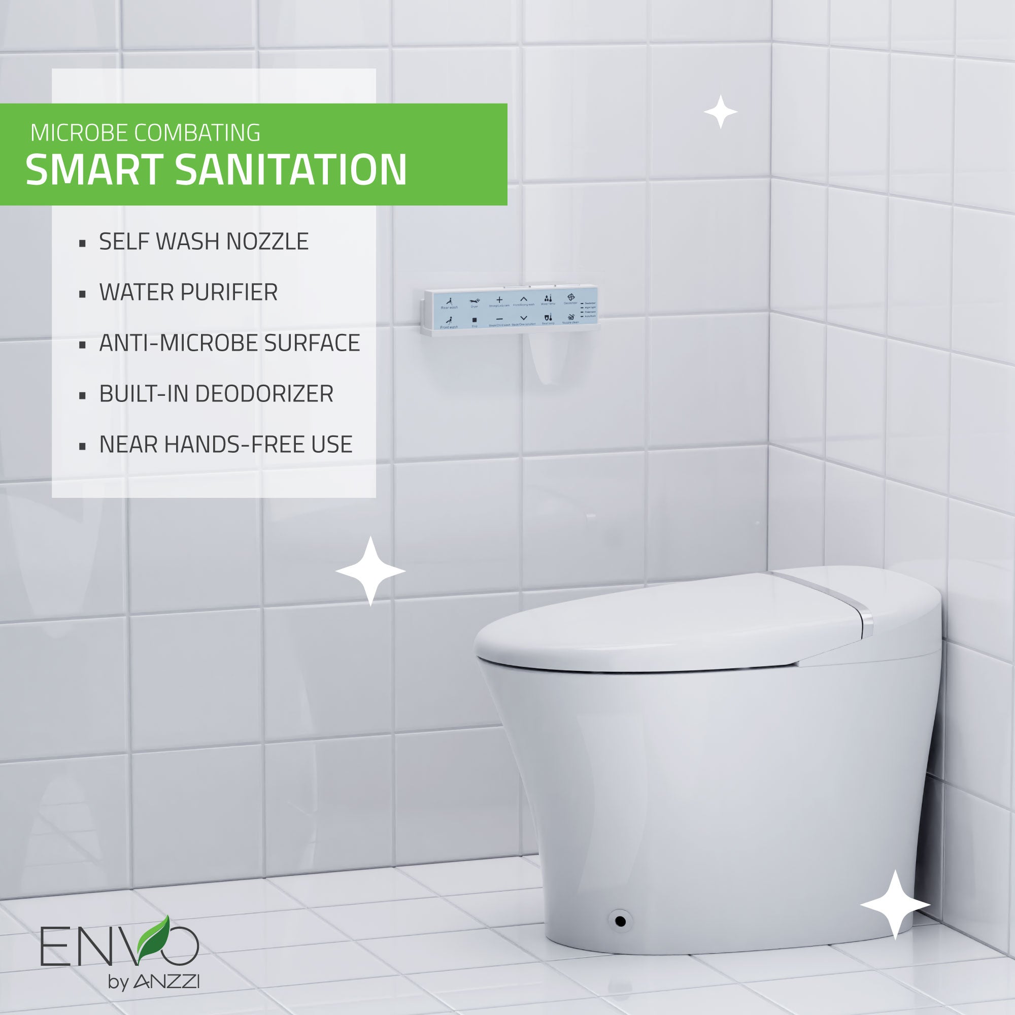 ANZZI ENVO Aura Smart Toilet Bidet with Remote & Auto Flush TL-STSF851WH